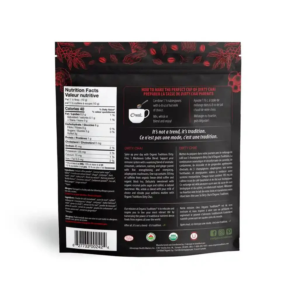 Organic Traditions Dirty Chai 150 Grams, 5 Mushroom Coffee Blend - Image 2
