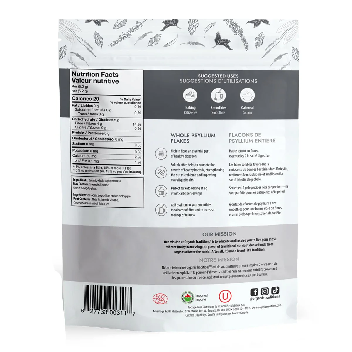 Organic Whole Psyllium Flakes 340 Grams - Image 2