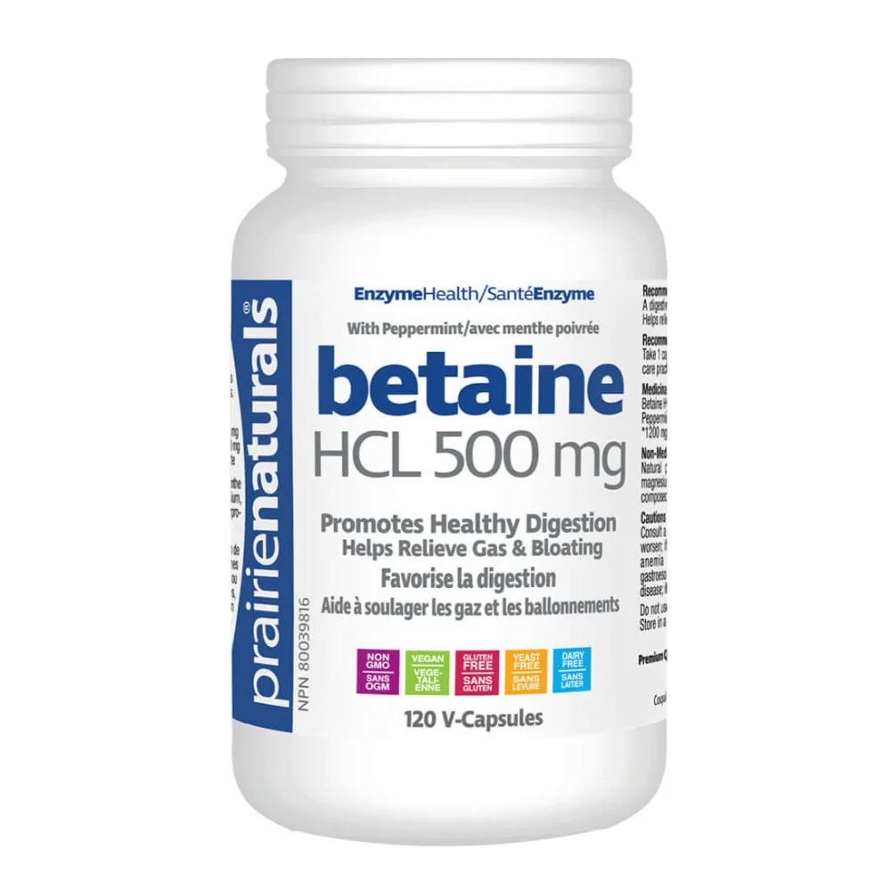 Prairie Naturals Betaine HCL 500 mg 120 Veg Capsules