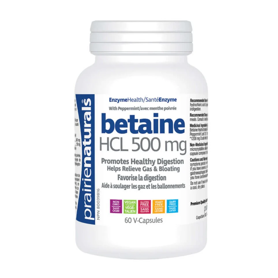 Prairie Naturals Betaine HCL 500mg 60 Veg Capsules