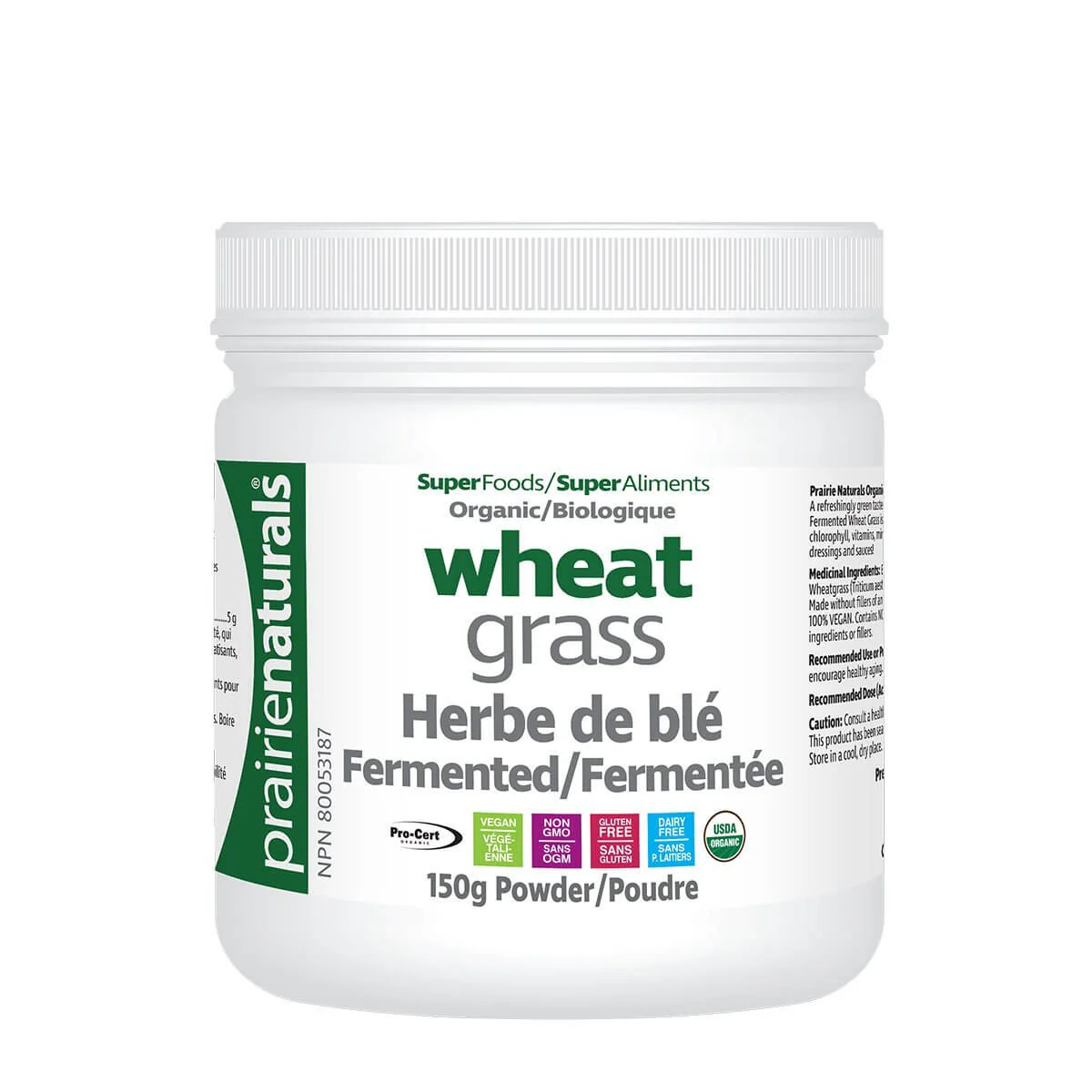 Prairie Naturals Fermented, Organic Wheat Grass 150 Grams Powder