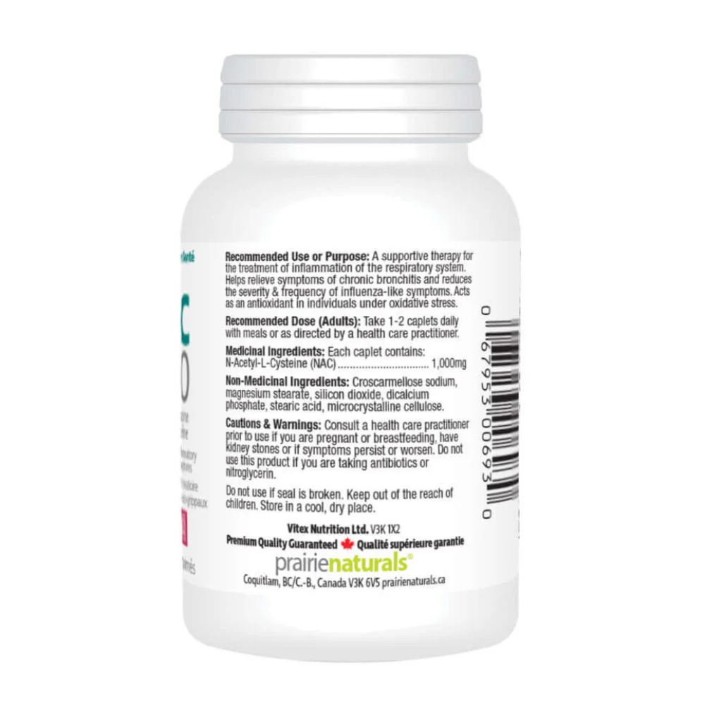 Prairie Naturals NAC 1000 mg 60 Caplets - Image 2
