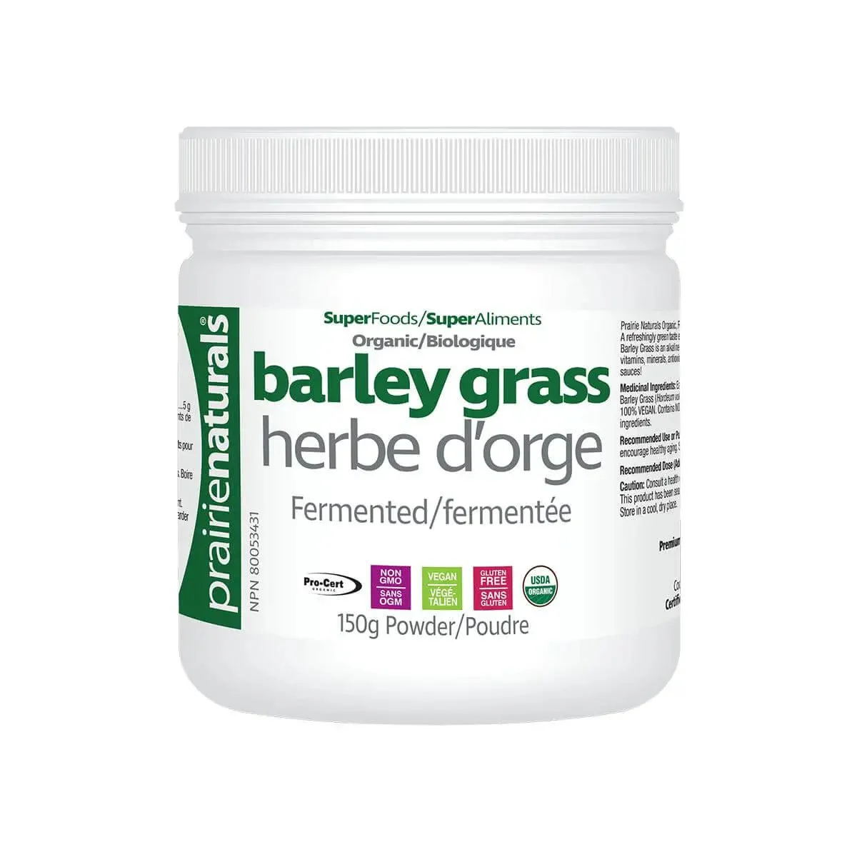 Prairie Naturals Organic Fermented Barley Grass Powder 150 Grams