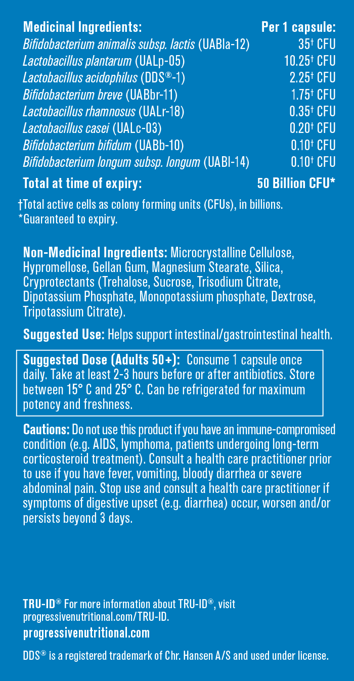 Progressive Perfect Probiotic Adults 50+ Formula 50 Billion CFU 30 DR Veg Capsules - Image 2