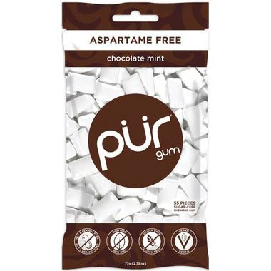 Pur Gum Sugar-Free Chocolate Mint Gum Bag 77 Grams, 55 Pieces