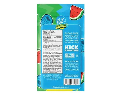 PUR Jumbo Gum Sourz Blue Raspberry, Watermelon Flavour 20 Pieces - Image 2
