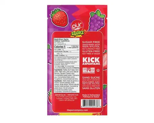 PUR Jumbo Gum Sourz Strawberry, Grape Flavour 20 Pieces - Image 2