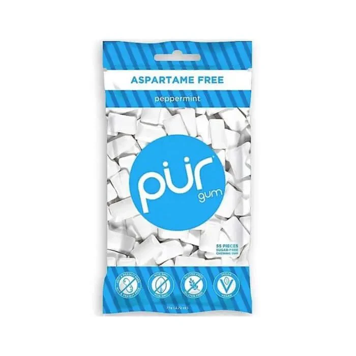 Pur Gum Sugar-Free Peppermint Gum Bag 77 Grams, 55 Pieces