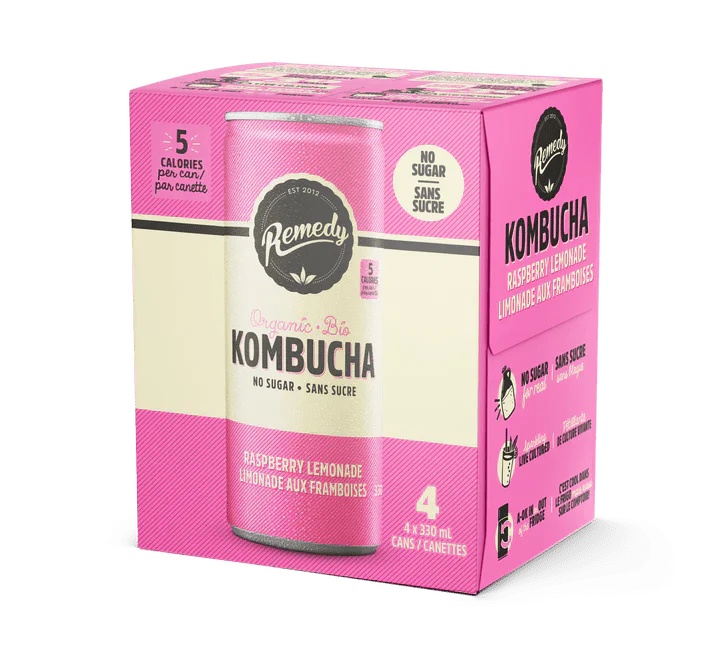 Remedy Organic Kombucha 4 * 330mL, Raspberry Lemonade