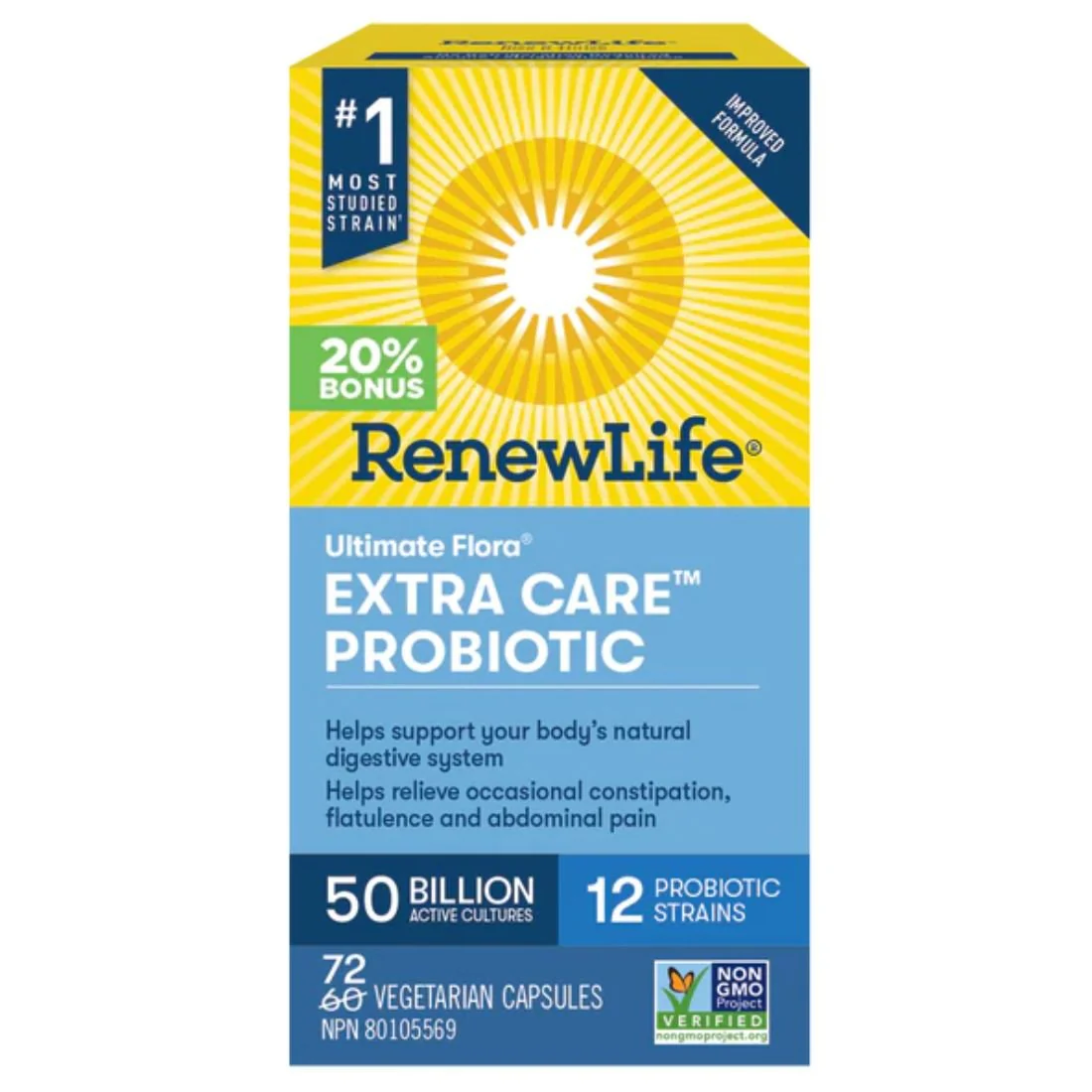 Renew Life Ultimate Flora® Extra Care™ Probiotic 50 Billion 72 Veg Capsules (Bonus Size)