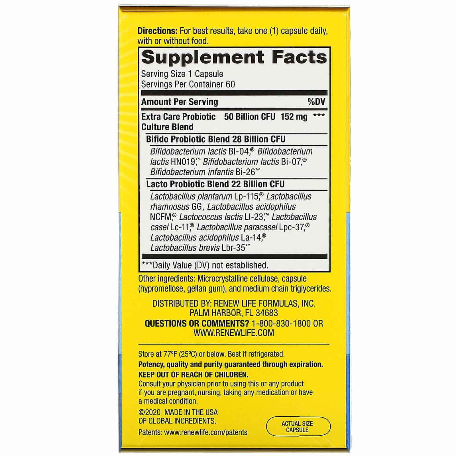 Renew Life Ultimate Flora® Extra Care™ Probiotic 50 Billion 72 Veg Capsules (Bonus Size) - Image 2