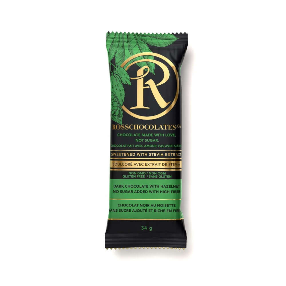 Ross Chocolates Stevia Sweetened Dark Chocolate with Hazelnuts Bar 34 Grams