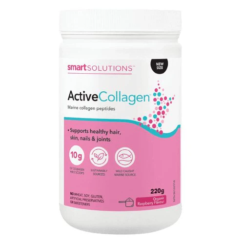 Smart Solutions Active Collagen, Marine Collagen Peptides 220 Grams Raspberry Flavour