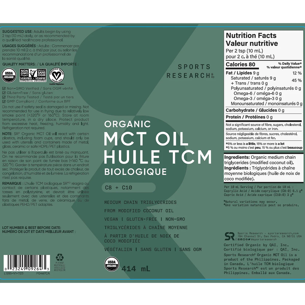 Sports Research Organic MCT Oil 414mL - Image 2
