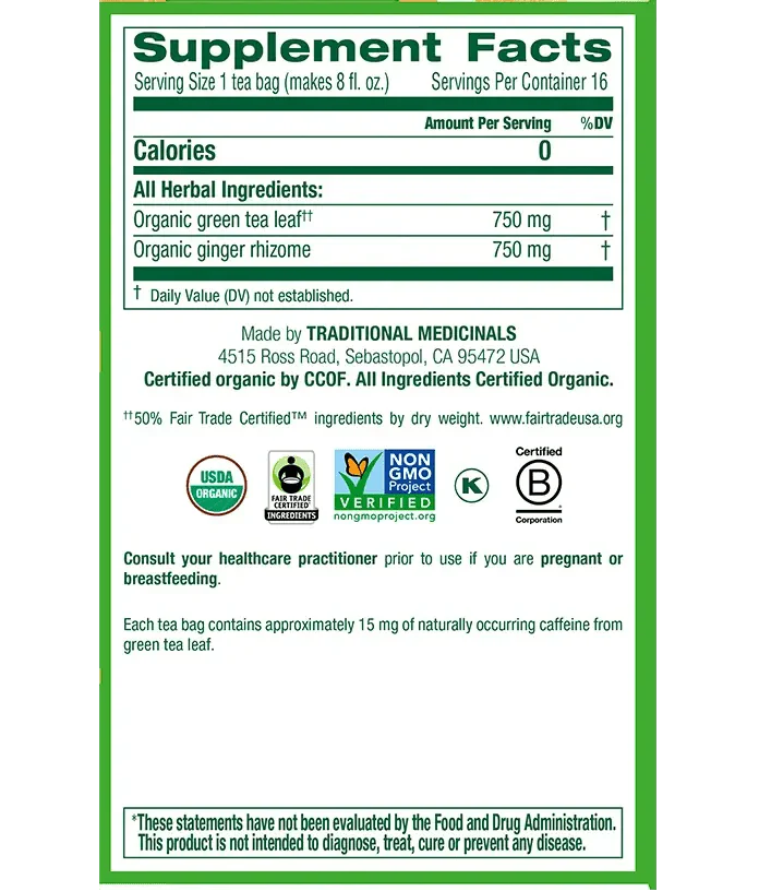 Traditional Medicinals - Organic Green Tea Ginger, 16 Bags - Image 3