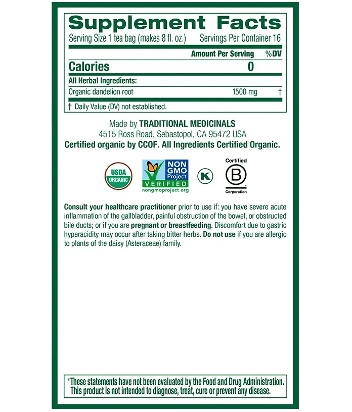Traditional Medicinals Organic Roasted Dandelion Root 16 Tea Bags - Image 5