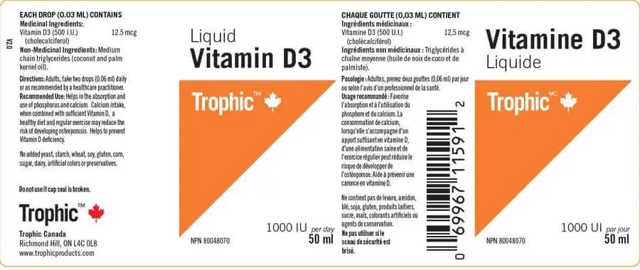 Trophic Vitamin D3 1,000 i.u. 50mL Liquid - Image 3