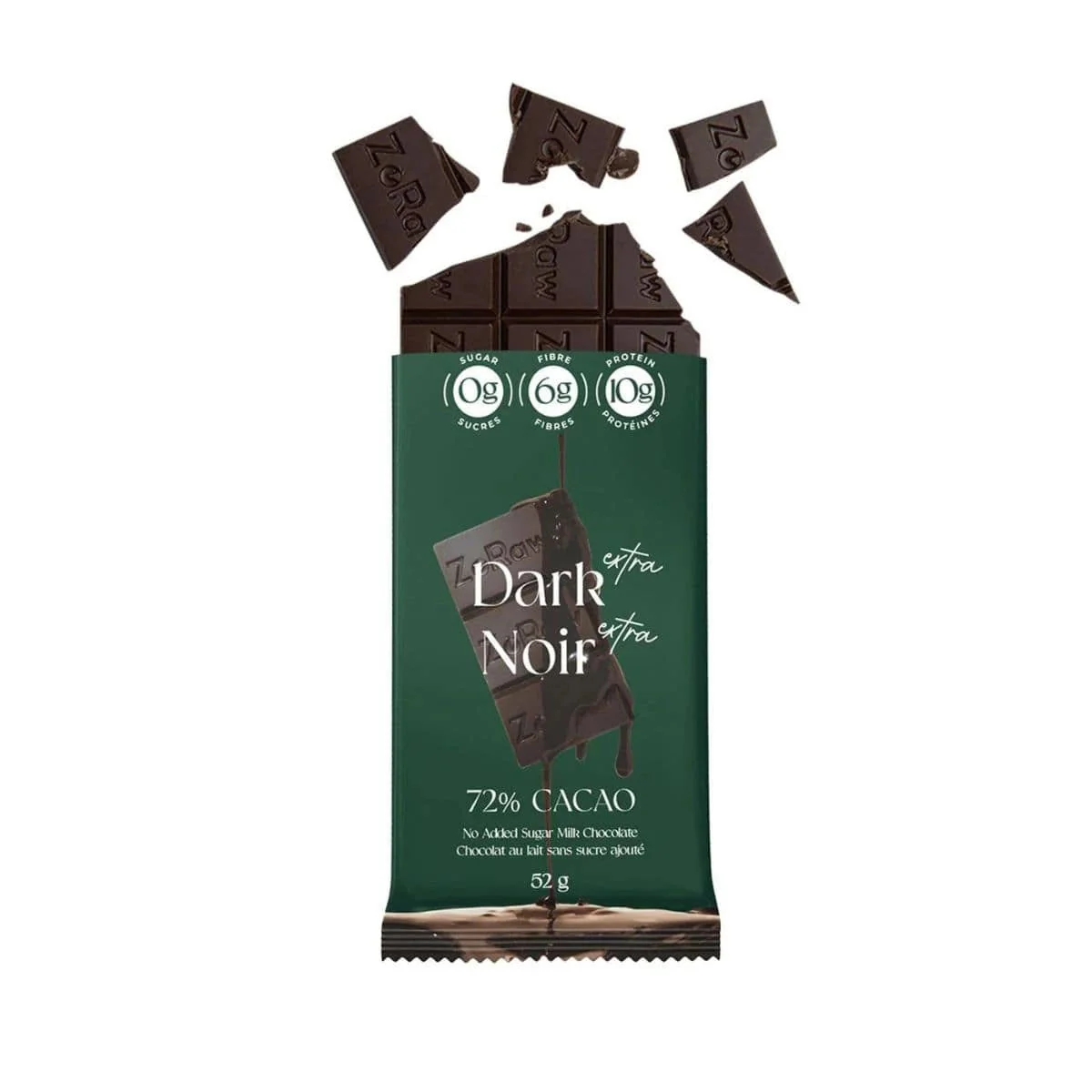 ZoRaw 72% Cacao Extra Dark Chocolate Bar with Protein, 52 Grams - Image 3